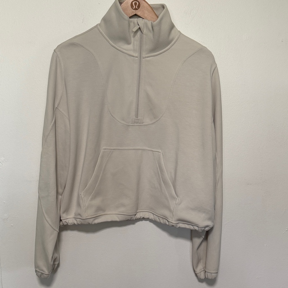Lululemon Brushed Softstreme Ribbed Half Zip - 8 - White Opal